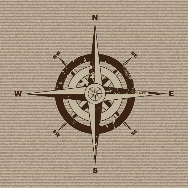 Retro Grunge Kompass Mit Stoff Canvas Hintergrund Braun — Stockfoto
