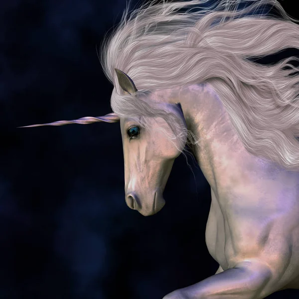 Fehér Bak Unicorn Szarva Van Egy Szép Rózsaszín Fénye — Stock Fotó