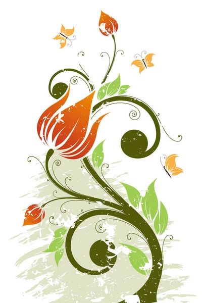 Árbol Flores Grunge Abstracto Con Mariposa Ilustración Vectorial — Foto de Stock