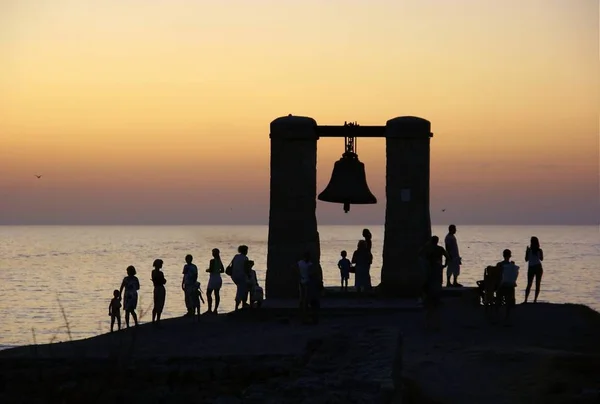 Silhouet Van Een Bel Aan Kust Sebastopol — Stockfoto