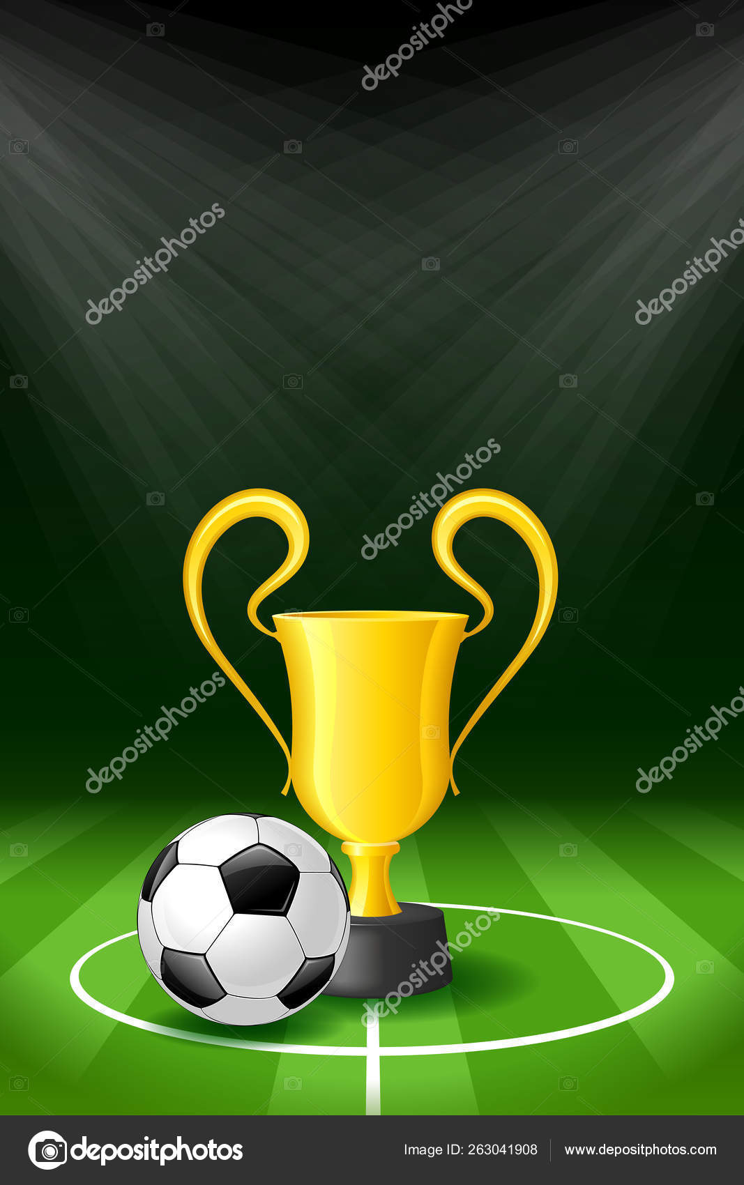 アメフトのボールと賞のトロフィーにサッカーの背景 ストック写真 C Yayimages