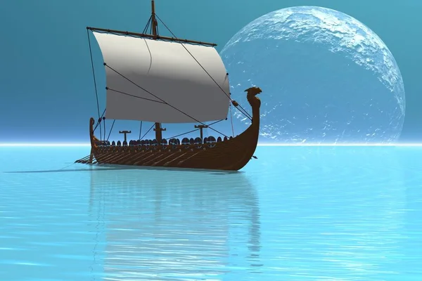 Hermosas Aguas Brillantes Del Océano Muestran Este Barco Vikingo Por — Foto de Stock