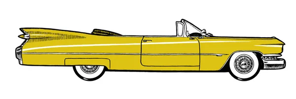 Yellow Authentic 1959 Classic Retro Car Isolé Sur Fond Blanc — Photo