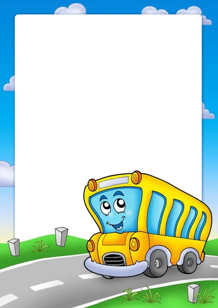 Ramka Żółtym Szkołą Autobus Kolorowa Ilustracja — Zdjęcie stockowe
