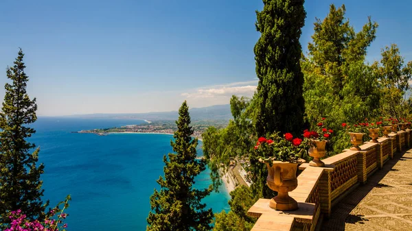 Sicile Italie Belle Vue Sur Côte Sicilienne Depuis Taormine Les — Photo