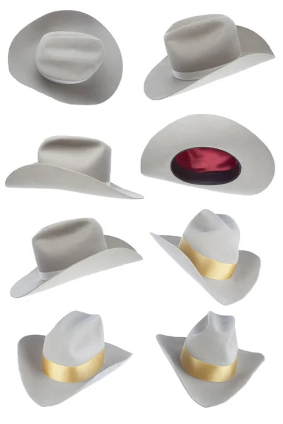 Beige Cowboy Hat Collection Aislado Sobre Fondo Blanco — Foto de Stock