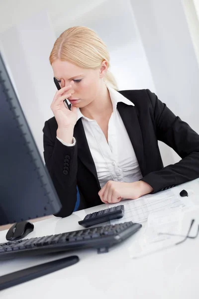 Cheerful Young Businesswoman Headache Working Office — Stock Photo, Image