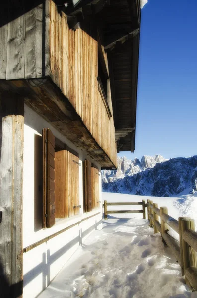 Sněžná Krajina Dolomit Během Zimní Sezóny Itálie — Stock fotografie
