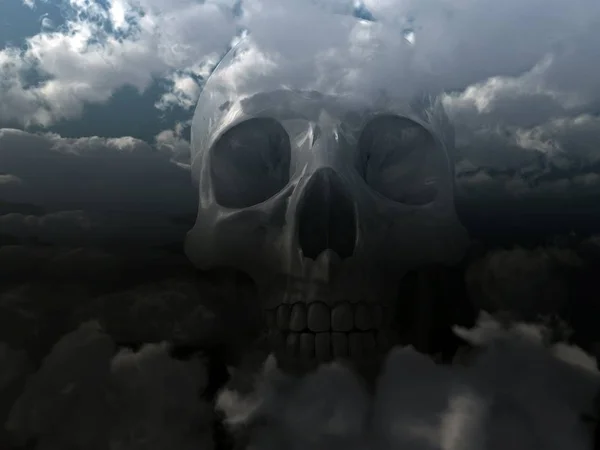Bulutlu Gökyüzü Illüstrasyon Kafatası — Stok fotoğraf