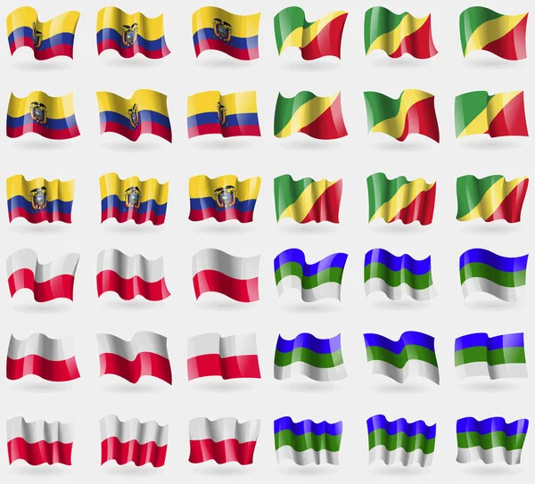 Ecuador Congo Polonia Komi Conjunto Banderas Los Países Del Mundo — Foto de Stock