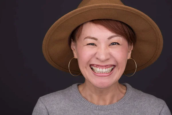 Headshot Smiling Middle Aged Japanese Woman — Stock Photo, Image