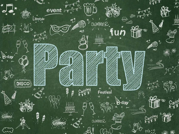 Entretenimento Conceito Chalk Blue Text Party School Board Background Hand — Fotografia de Stock