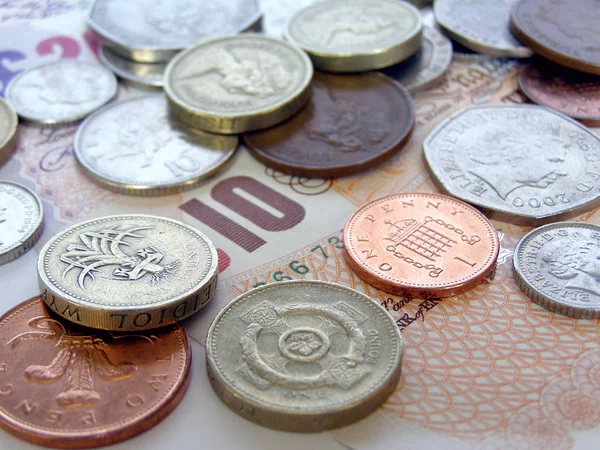 Libras Esterlinas Billetes Monedas —  Fotos de Stock