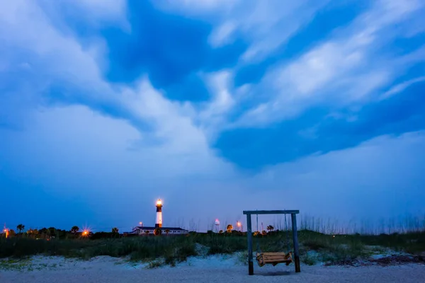 Tybee Adası Plaj Feneri Ile Gök Gürültüsü Şimşek — Stok fotoğraf