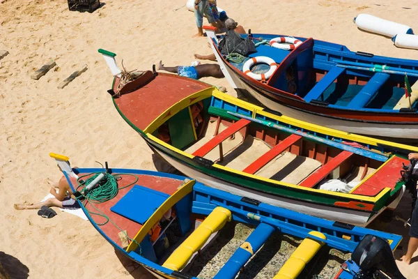 Leeres Fischerboot Der Portugiesischen Algarve Strand — Stockfoto