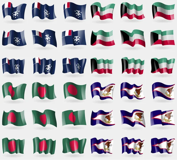 French Antarctic Kuwait Bangladesh American Samoa Conjunto Banderas Los Países — Foto de Stock