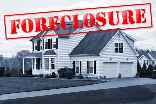 Foreclosed House Red Foreclosure Stamp Running Top Picture — Stock Photo, Image