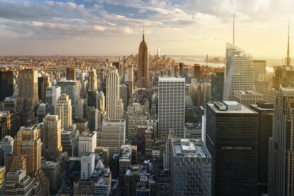 Nova York Skyline Com Arranha Céus Urbanos Pôr Sol Eua — Fotografia de Stock