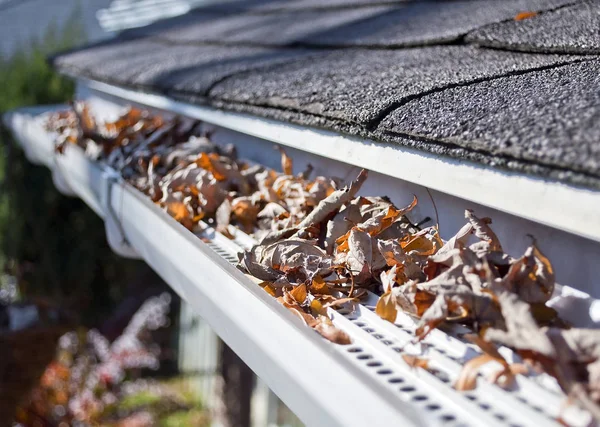 Gutter Guards Preventing Fall Leaves Clogging Gutter — Stock Photo, Image