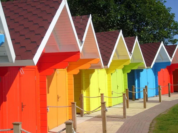 Außen Schöne Helle Strandchalets Scarborough England — Stockfoto