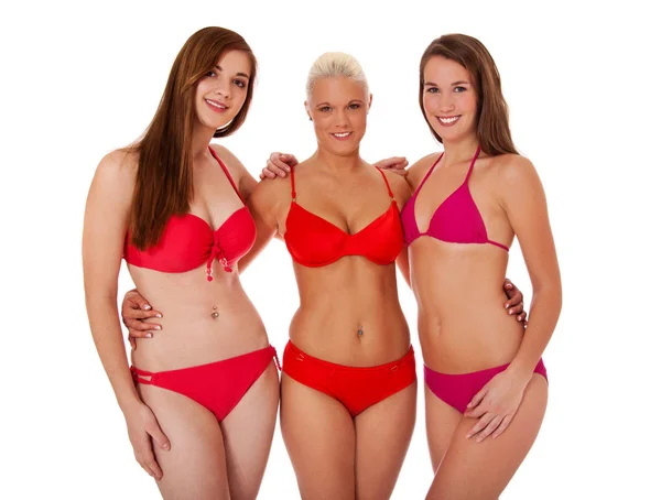 Drie Mooie Jonge Vrouw Bikini Die Naast Elkaar Staat Alles — Stockfoto