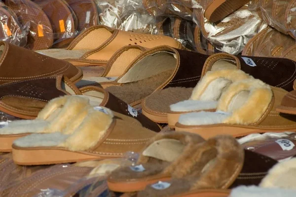 Varios Zapatos Suaves Cálidos Mercado Eslovaquia — Foto de Stock