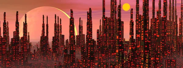 Bâtiments Futuristes Dans Une Ville Imaginaire Des Planètes Étranges — Photo