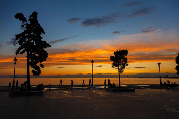 Majestueuze Zonsondergang Aan Kust Van Thessaloniki Griekenland — Stockfoto