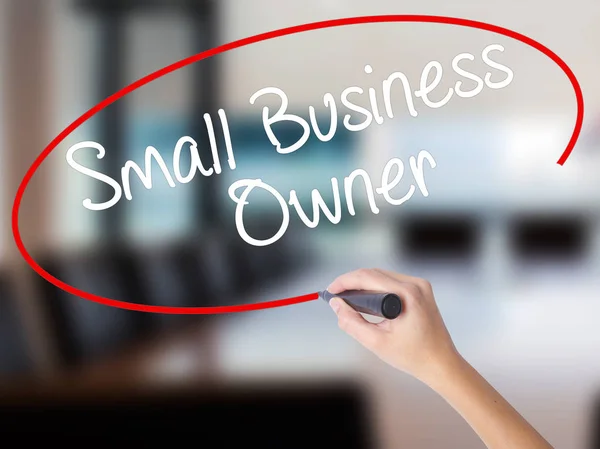 Kézzel Írása Small Business Tulajdonosa Egy Marker Több Mint Átlátszó — Stock Fotó