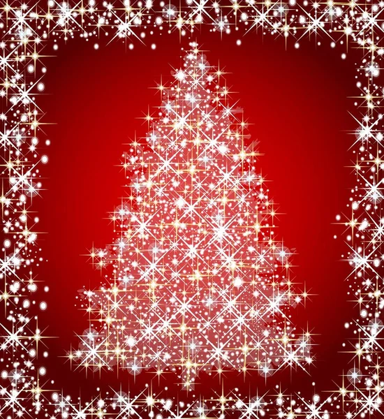 Ilustración Árbol Estrellas Navidad Sobre Fondo Rojo — Foto de Stock