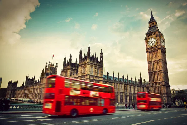 Londra Regno Unito Autobus Rosso Movimento Big Ben Palazzo Westminster — Foto Stock