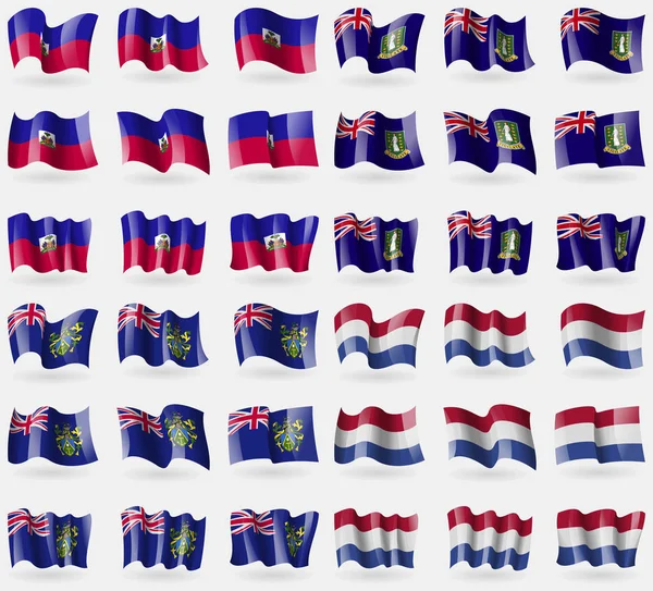 Haiti Virginislandsuk Pitcairn Islands Netherlands Set Flags Countries World Illustration — Stock Photo, Image