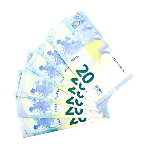 Billete Veinte Euros Sobre Fondo Blanco —  Fotos de Stock