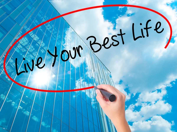 Kadınlar Görsel Ekranda Siyah Marker Ile Live Your Best Life — Stok fotoğraf