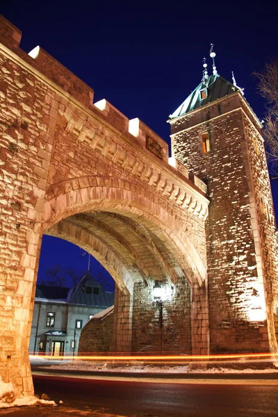 Monumento Ciudad Quebec Escena Nocturna Fortaleza Larga Exposición — Foto de Stock