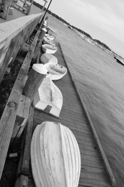 Barcos Largo Del Muelle Falmouth Maine Muestra Blanco Negro — Foto de Stock