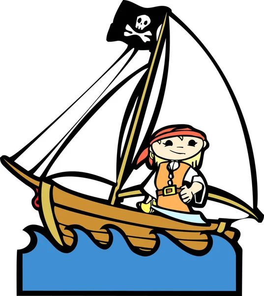 Απλό Παιδικό Σκάφος Εικόνα Κορίτσι Πειρατικό Κοστούμι — Φωτογραφία Αρχείου