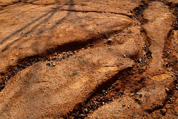 Contexto Abstrato Erosão Solo Encosta Estrada Solo Sulcado Por Ravinas — Fotografia de Stock