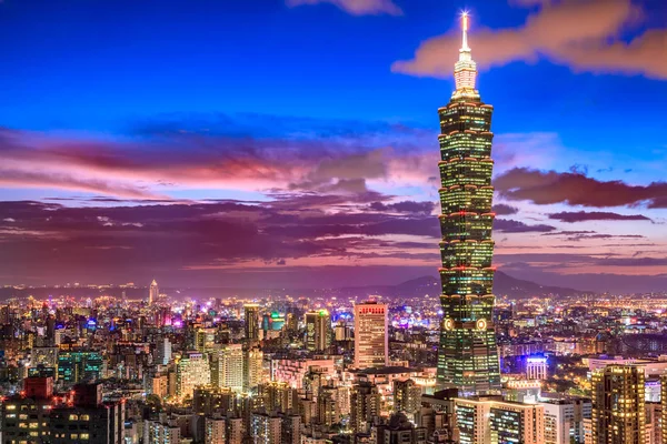 Ciudad Taipei Por Noche Taiwán — Foto de Stock