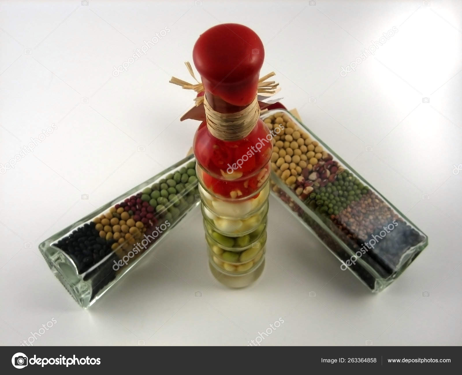 Bottles Oil Legumes Used Decorative Purposes Kitchens Stock