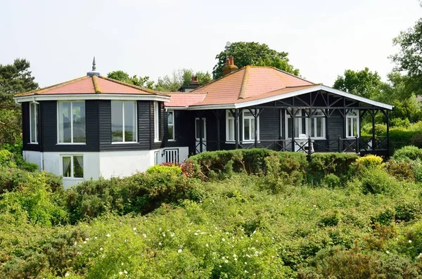 Grande Casa Nera Con Giardino Naturale — Foto Stock