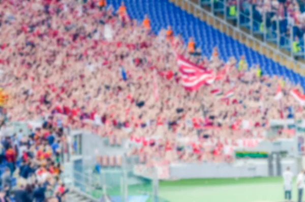 Fondo Desenfocado Con Partidarios Estadio Para Partido Fútbol Posproducción Intencionalmente — Foto de Stock