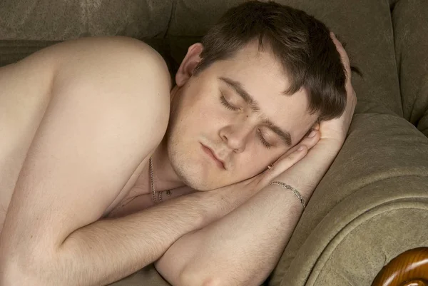 Man Sleeps Sofa Close — Stock Photo, Image