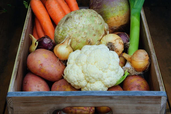 Légumes Racines Dans Une Boîte — Photo