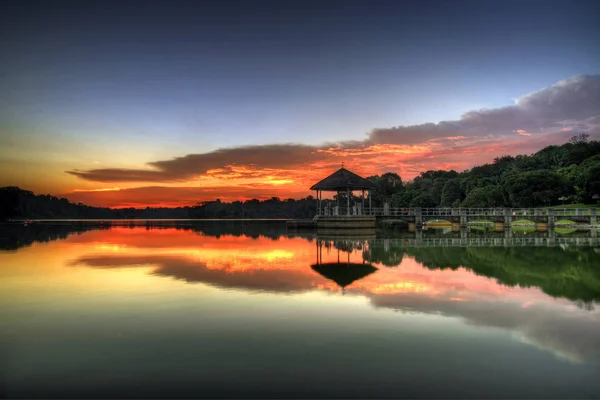 Pôr Sol Lower Peirce Reservoir Lake Singapura — Fotografia de Stock