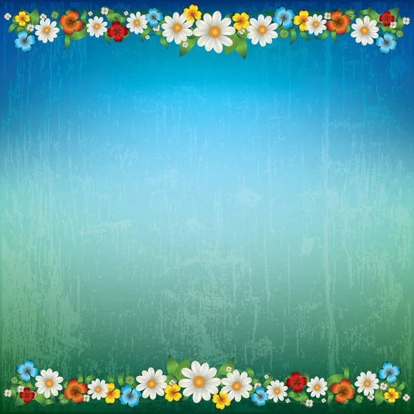 Abstracto Verde Azul Fondo Floral Con Flores Primavera — Foto de Stock