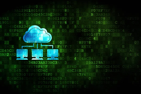 Concepto Tecnología Nube Icono Pixelado Red Nube Sobre Fondo Digital —  Fotos de Stock