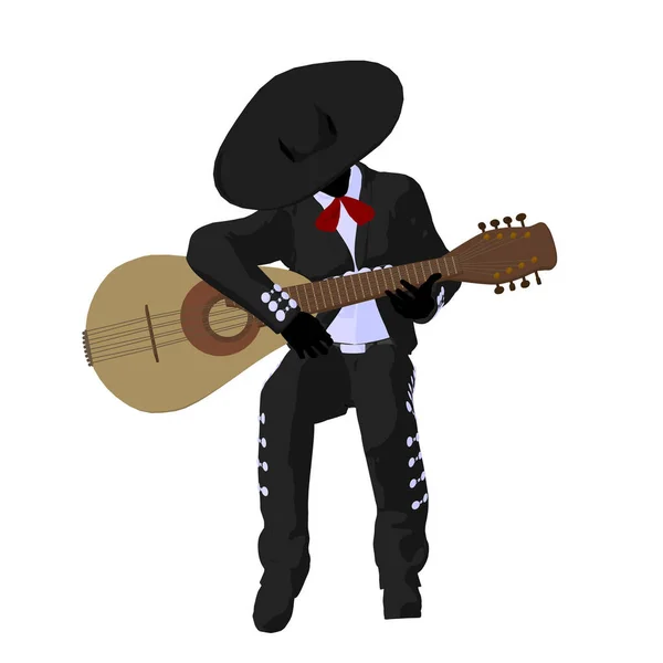 Mariachi Masculino Con Una Ilustración Guitarra Silueta Ilustración Sobre Fondo —  Fotos de Stock