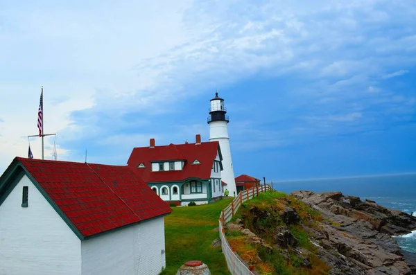 Słynna Latarnia Morska Maine Portland Headlight Cape Elizabeth — Zdjęcie stockowe