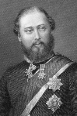 Edward VII (1841-1910) on engraving from 1800s. King of the United Kingdom of Great Britain and Ireland and of the British Dominions and Emperor of India during 1901- 1910. Engraved by G.Cook and published in London by Virtue & Co. clipart